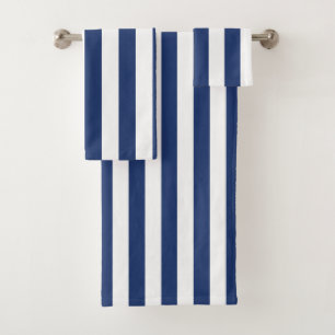 Vertical Thin Navy Stripes Bath Towel Set