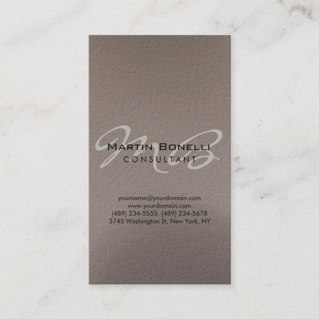 Vertical Trendy Chic Monogram Business Card (Front)