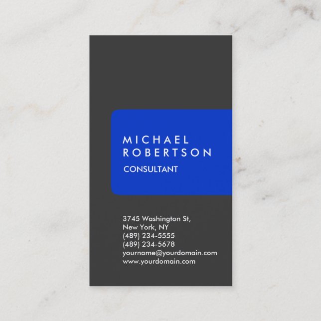 Vertical Trendy Grey Blue Stripe Business Card (Front)
