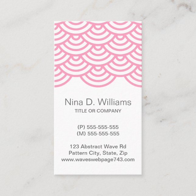 Vertical trendy pink Japanese wave pattern Business Card (Front)