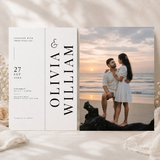 Vertical Typography Wedding Invitation with Photo