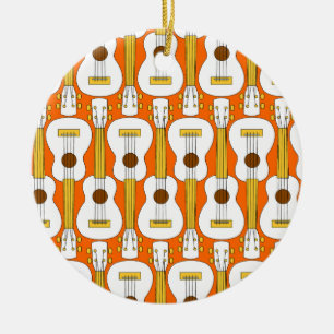 Vertical Ukulele Pattern Ceramic Ornament