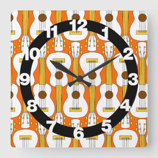 Vertical Ukulele Pattern  Square Wall Clock