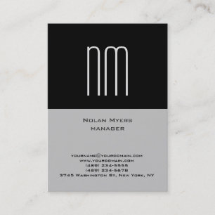 Vertical unique plain simple grey black monogram business card