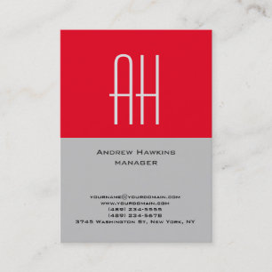 Vertical unique plain simple grey red monogram business card
