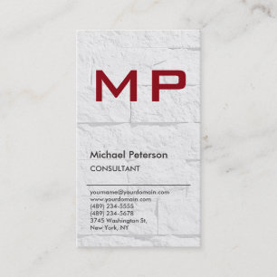 Vertical Wall Effect Red Monogram Business Card