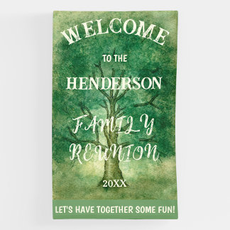 VERTICAL WATERCOLOR RUSTIC OAK TREE FAMILY REUNION BANNER