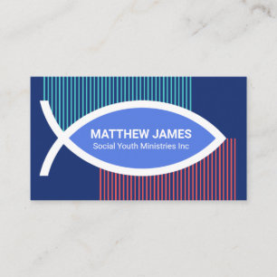 Vertical Wave Lines Ichthus Fish Social Works Business Card