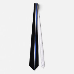 Vertical White and Royal Blue Stripes on Black Tie
