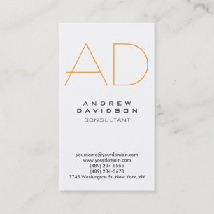 Vertical White Orange Gray Monogram Business Card