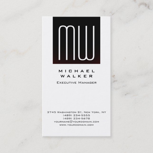 Vertical white professional simple modern monogram business card (Front)