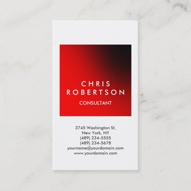 Vertical White Red Stripe Consultant Business Card (Front)