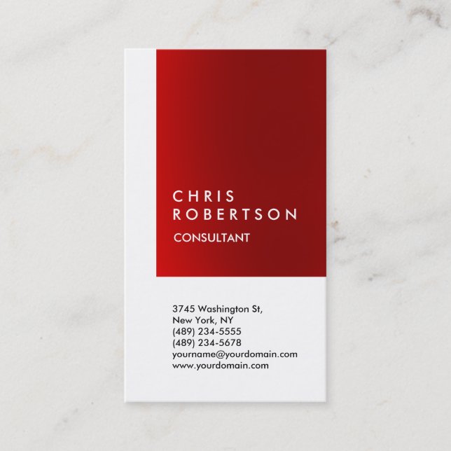 Vertical White Red Stripe Consultant Business Card (Front)