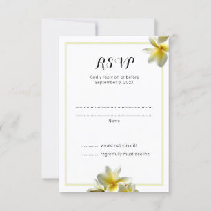 Vertical Yellow Plumeria Wedding Reply Cards