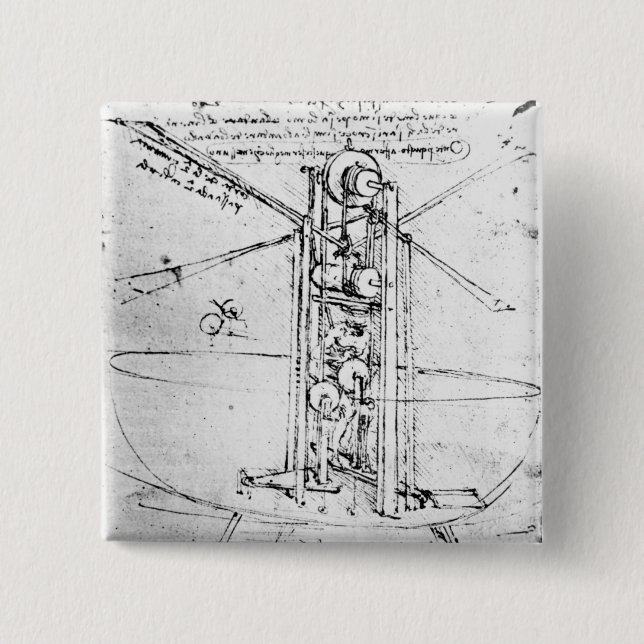 Vertically standing bird's-winged flying 2 inch square button (Front)