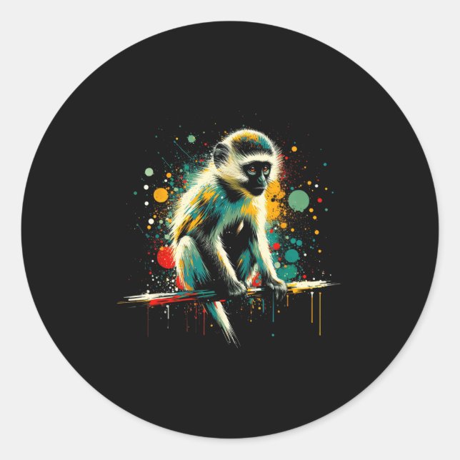 Vervet Monkey Minimalist And Vibrant Style Christm Classic Round Sticker (Front)