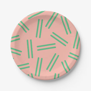 Very 80s Retro Pattern Blush Pink Bright Green Paper Plate