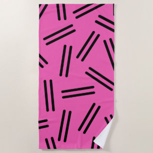 Very 80s Retro Pattern in Hot Pink and Black Beach Towel