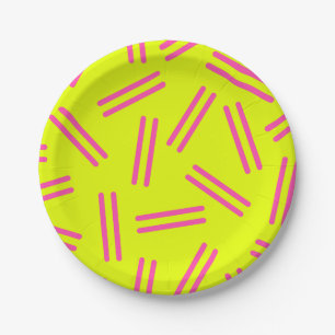 Very 80s Retro Pattern Neon Yellow Magenta Pink Paper Plate