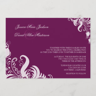 Very Berry Purple Floral Accent Wedding Invitation
