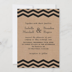 Very Black Chevrons on Burlap Wedding Invitation