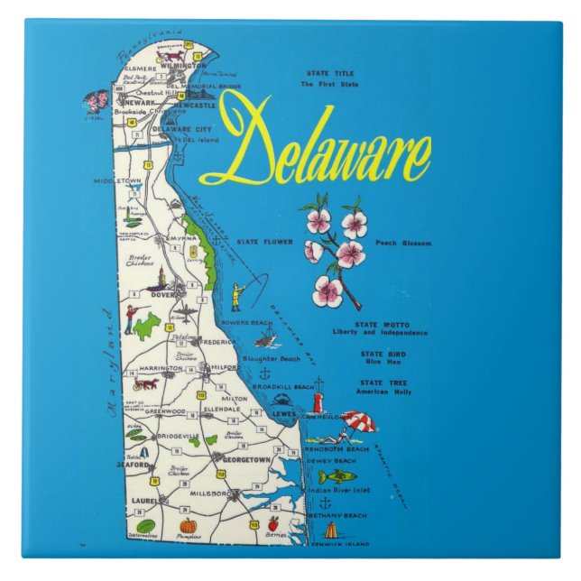 Very Blue Delaware Map Ceramic Tile (Front)