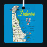 Very Blue Delaware Map  Metal Ornament<br><div class="desc">A colourful vintage postcard map of the State of Delaware repurposed!</div>