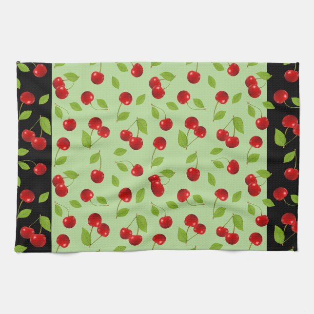 Very Cherry Dishtowel - in green Kitchen Towel (Horizontal)