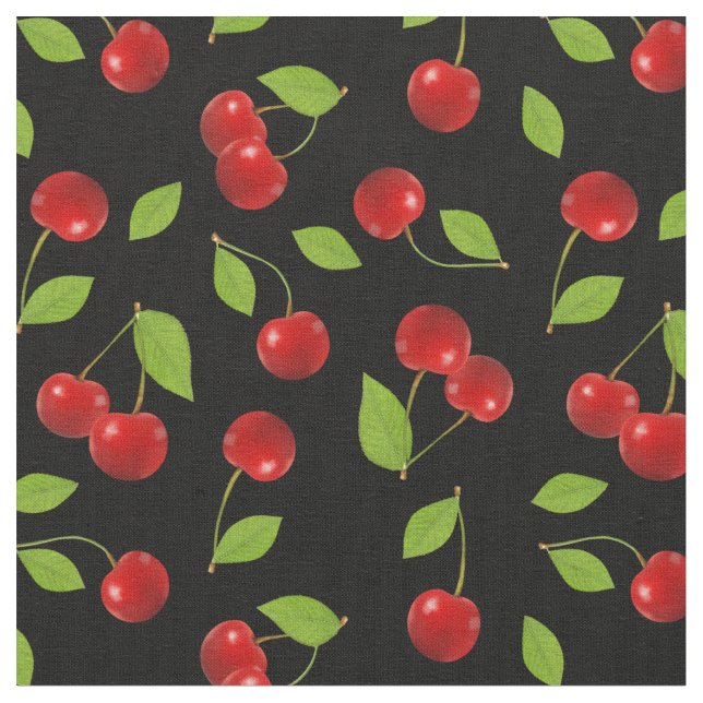 Very Cherry Fabric  - on black (Close Up)