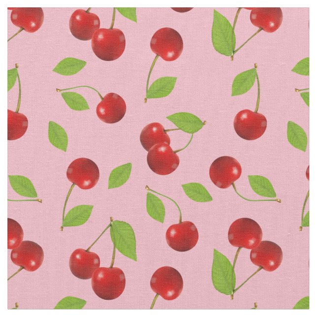 Very Cherry Fabric  - on pink (Close Up)