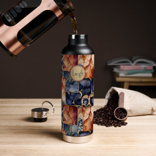 Very Chic Navy Blue and Tan Comtemporary Water Bottle