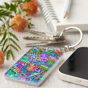 Very colorfully abstract forms art 9 keychain