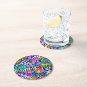 Very colorfully abstract forms art 9 round paper coaster