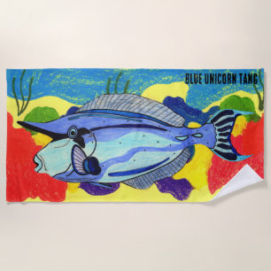 Very Colourful Blue Unicorn Tang Beach Towel