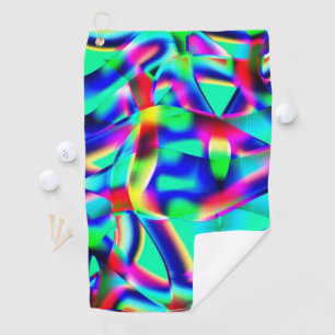 Very colourful curved shapes, green prevails over. golf towel