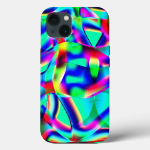 Very colourful curved shapes, green prevails over. iPhone 13 case