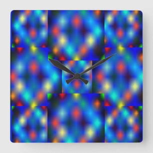 Very colourful images, distance effect, darkish. square wall clock