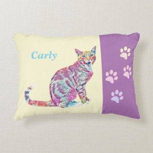 Very Colourful Tabby Cat Accent Pillow