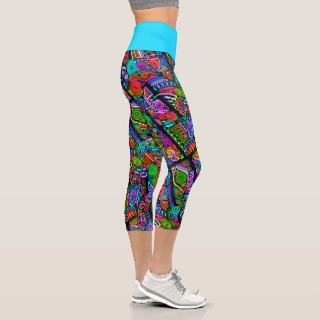 Very colourfully abstract forms art 10 capri leggings (Right)