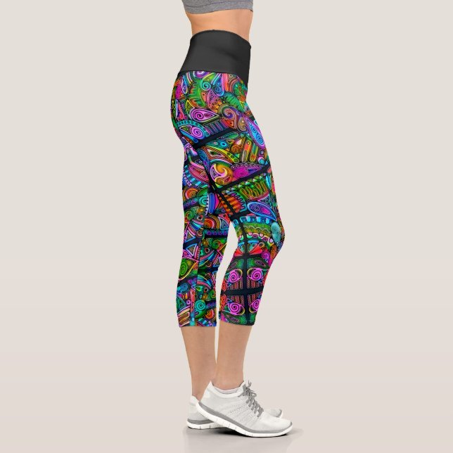 Very colourfully abstract forms art 10 capri leggings (Right)