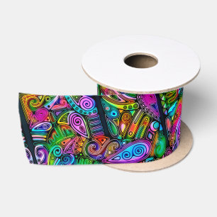 Very colourfully abstract forms art 10 satin ribbon