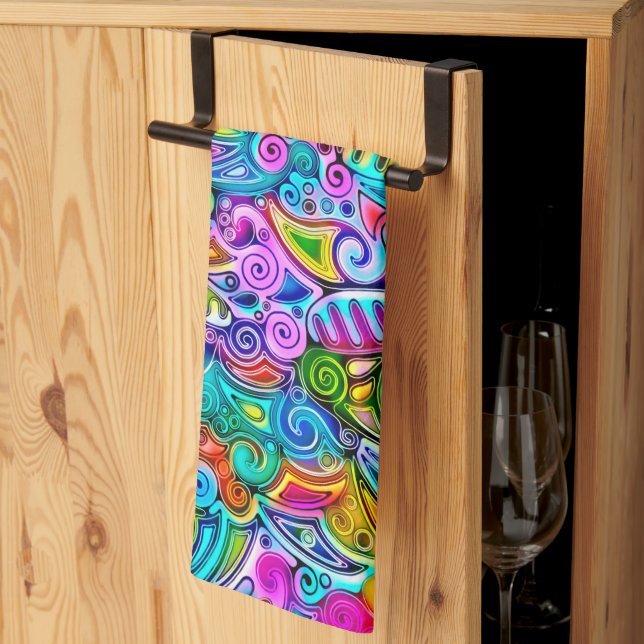 Very colourfully abstract forms art 9 kitchen towel (Thirds Fold)