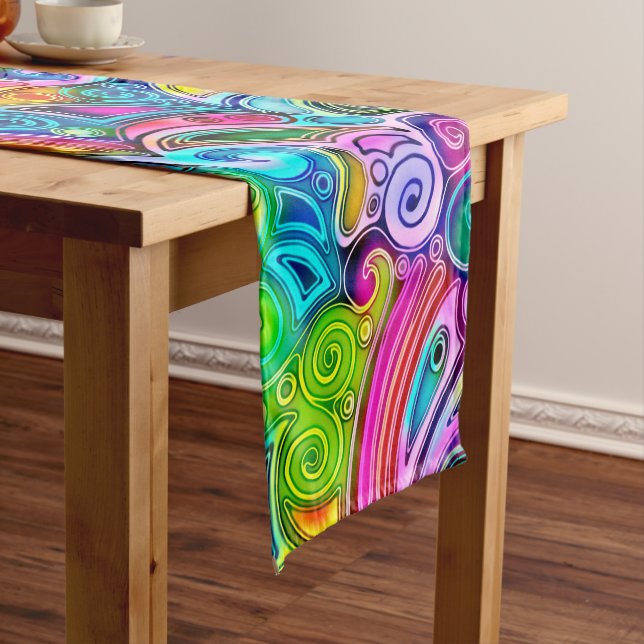 Very colourfully abstract forms art 9 short table runner (In Situ)