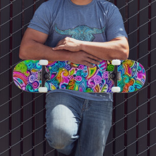 Very colourfully abstract forms art 9 skateboard