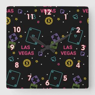 Very Cool and Colorful Las Vegas Casino Gambling Square Wall Clock