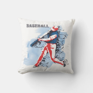 Very Cool and Colourful Baseball Player Swinging Throw Pillow