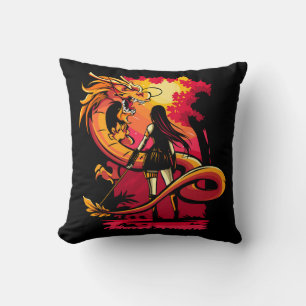 Very Cool and Colourful Dragon Slayer Drawing Throw Pillow