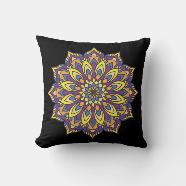 Very Cool and Colourful Mandala Pattern Throw Pillow (Front)