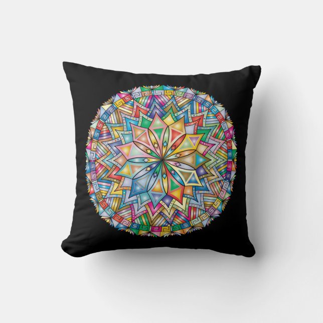 Very Cool and Colourful Mandala Throw Pillow (Front)