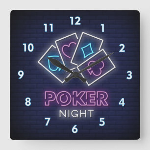 Very Cool and Colourful Simulated Neon Poker Night Square Wall Clock